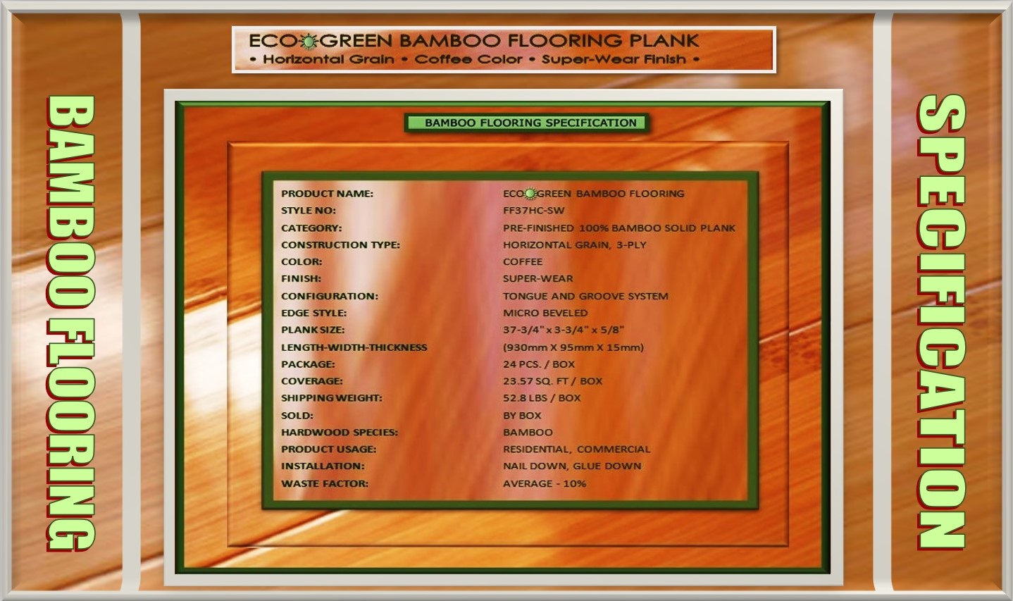 Floor Fantasy Bamboo Flooring Product Preview - Horizontal, Coffee, Super-Wear