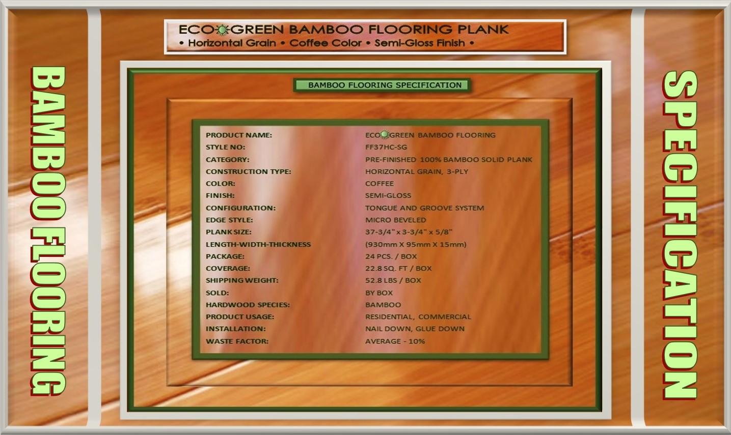 Floor Fantasy Bamboo Flooring Product Preview - Horizontal, Coffee, Semi-Gloss