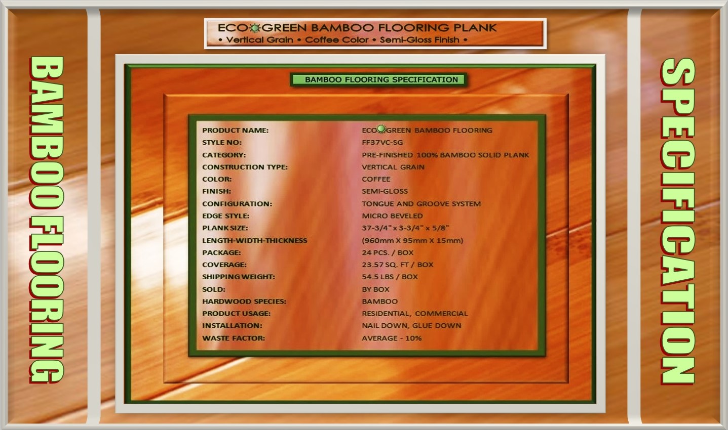 Floor Fantasy Bamboo Flooring Product Preview - Vertical, Coffee, Semi-Gloss