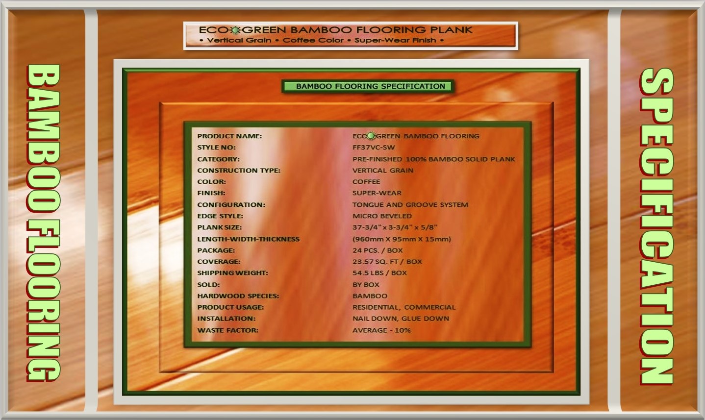 Floor Fantasy Bamboo Flooring Product Preview - Vertical, Coffee, Super-Wear